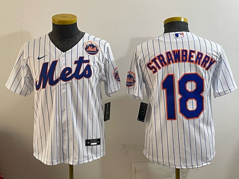 Youth New York Mets #18 Strawberry White stripe Game 2026 Nike MLB Jersey style 002->youth mlb jersey->Youth Jersey